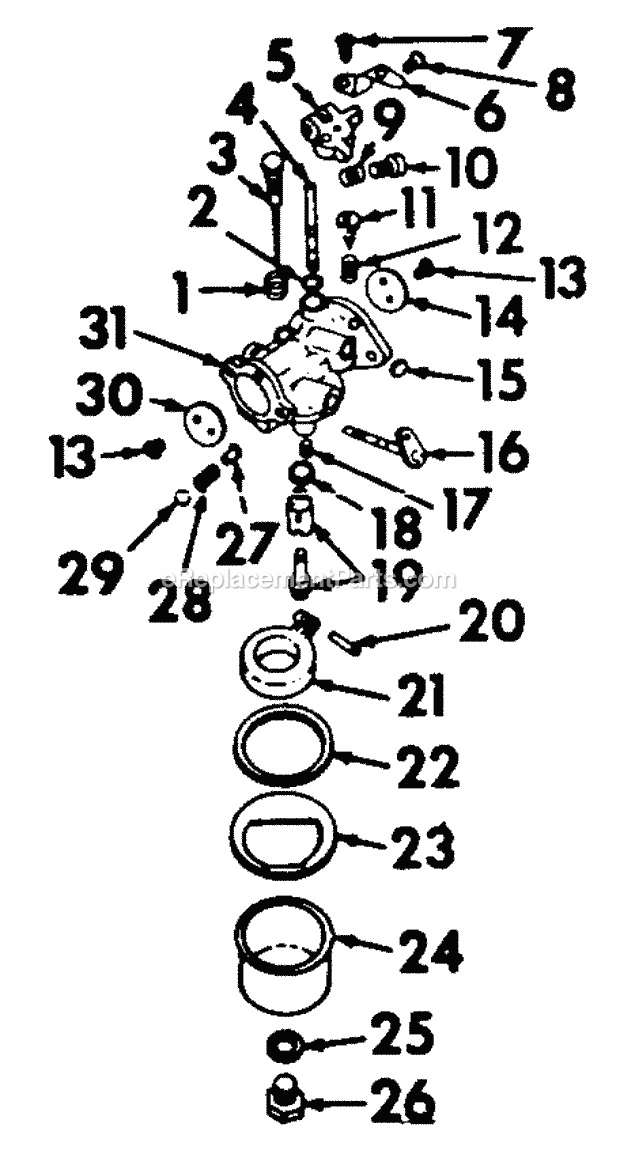 Carburetor Diagram and Parts List for 122  Cub Cadet Lawn Tractor